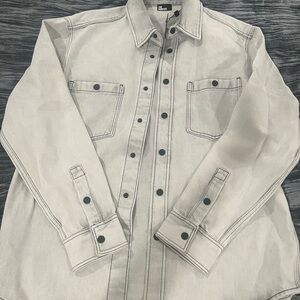 Men’s Light Gray Bleached Denim Button-Up Jacket Shirt Size M by Kooples